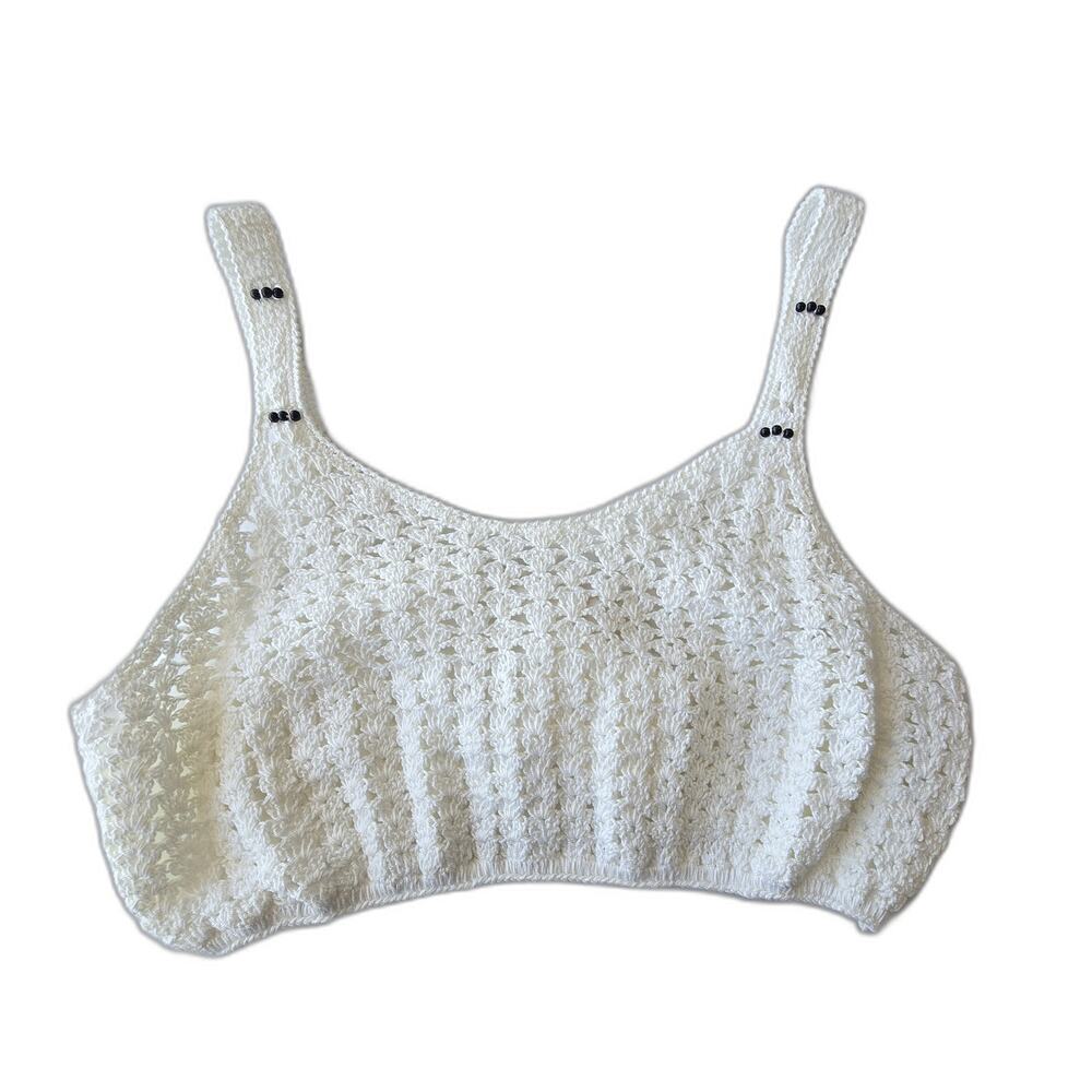NWT Kroshetta by Papillon white crochet lined top w/beads / L